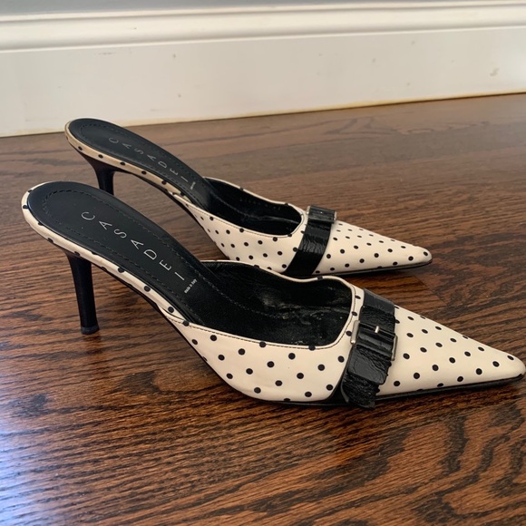 VINTAGE CASADEI SLIP ON HEELS POLKA DOT MADE IN ITALY DESIGNER SHOES - Picture 5 of 9